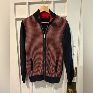 Carolina Herrera Zip-Up Sweater in Navy and Red